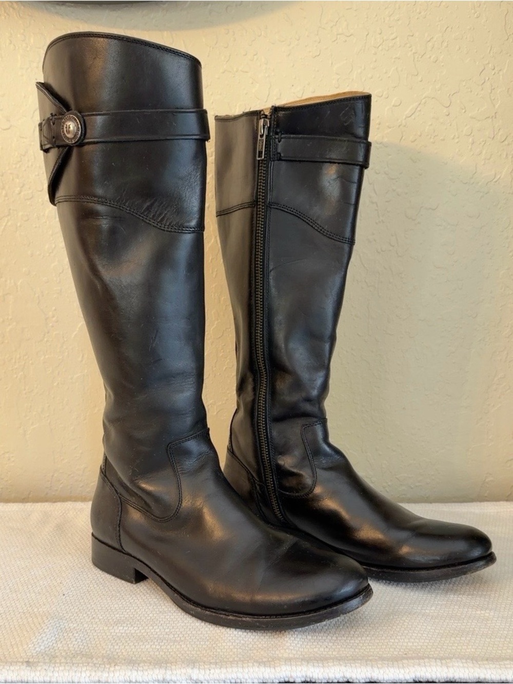Frye Marissa Medallion Inside Zip Tall Leather Boots – Black – Size 7B